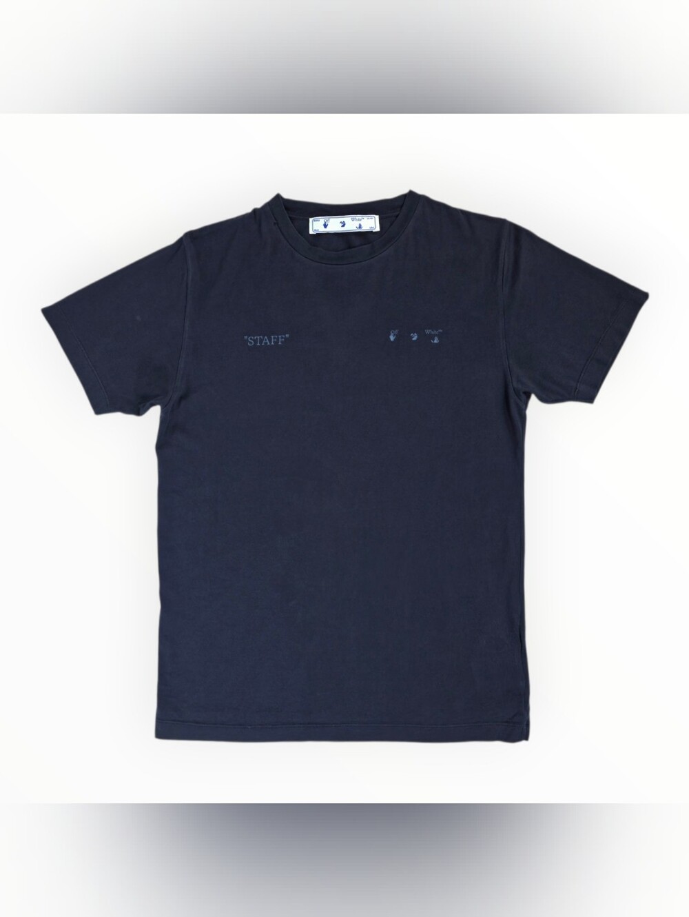 Off-White c/o Virgil Abloh Staff T-Shirt Navy Blue Size Small S Made Italy